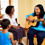 The Soulful Connection of Music Therapy**
    A serene and empathetic music therapist gently interacts with diverse individuals (children, adults, and elderly) in a warm, inviting room filled with various musical instruments like a guitar, a piano, and simple percussion. The atmosphere is one of profound emotional connection, showing expressions of calm, relief, or quiet joy as participants engage with the music, illustrating the universal language of sound fostering human bonds and healing.

2.  **Prompt for