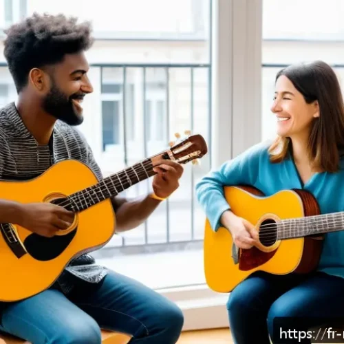 Home 17 음악테라피사 치료를 위한 이론 - A serene music therapy session in a bright, modern Parisian therapy room, featuring a diverse adult ...