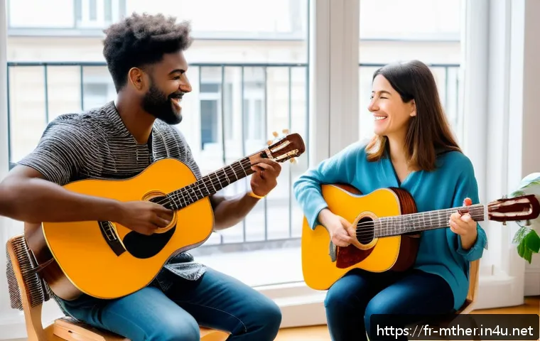 음악테라피사 치료를 위한 이론 - A serene music therapy session in a bright, modern Parisian therapy room, featuring a diverse adult ...